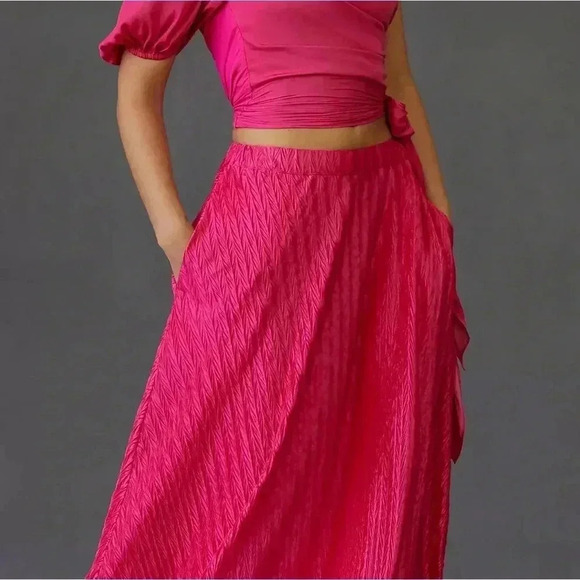 Maeve Pleated Shine Midi Skirt - Picture 2 of 3